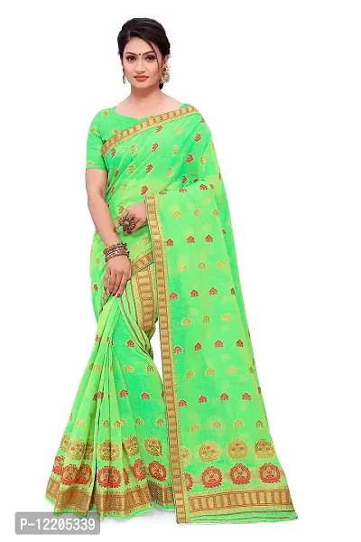 SKiran's Assamese Weaving Bhagalpuri Cotton Mekhela Chador Saree - Dn 7166 Mekhla Sador (Parrotgreen and Red)-thumb0