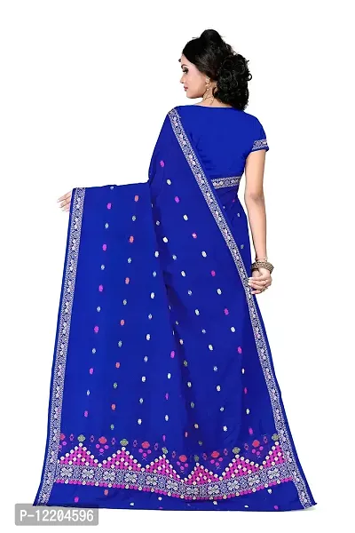 S Kiran's Women's Plain Weave Cotton Saree with Blouse Piece ( Royal Blue)-thumb3