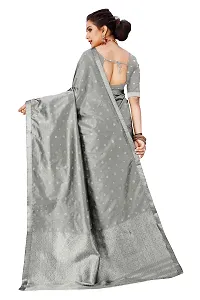 S Kiran's Women's Plain Weave Art Silk Saree With Blouse Piece (PolyBlack5157White_ Grey)-thumb2