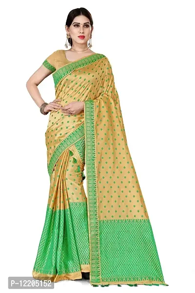 S Kiran'S Women's Art Silk Saree With Blouse Piece (ADDn15ChikuGreen_Multicolored)