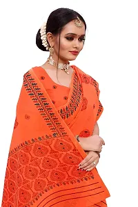 S Kiran's Women's Plain Weave Organza Saree With Blouse Piece (PrintDn4471Orange_Multicolour)-thumb1