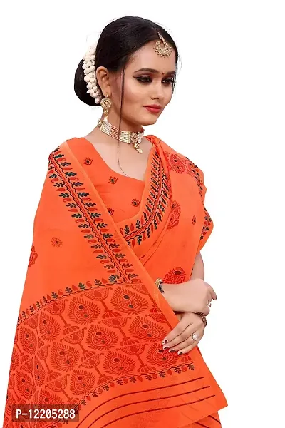 S Kiran's Women's Plain Weave Organza Saree With Blouse Piece (PrintDn4471Orange_Multicolour)-thumb2