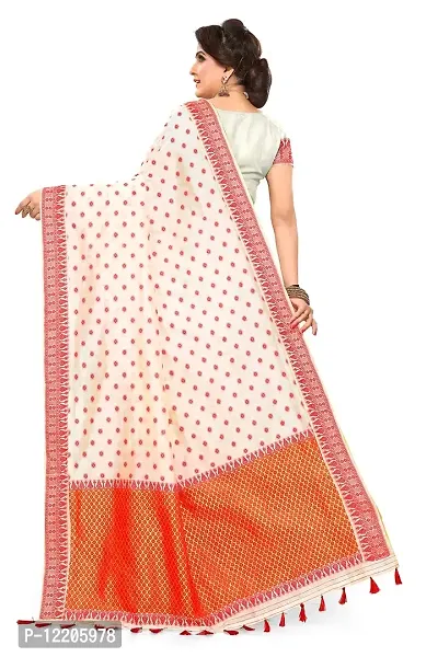 S Kiran's Women's Khadi Silk Saree With Unstitched Blouse Piece, Unstitched Mekhela & Chador (ADDn15Cream_Off-White)-thumb3