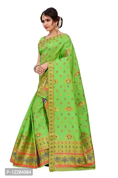 SKiran's Assamese Machine-Weaving Poly Silk Mekhela Chador Saree - Dn302 Mekhla Sador (Parrotgreen)-thumb3