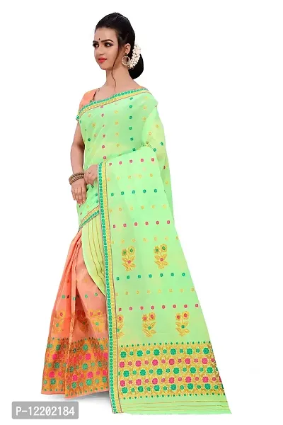 SKiran's Assamese Weaving Cotton Mekhela Chador Saree - Dn 3008 Mekhla Sador (Pgreen & Peach)-thumb2