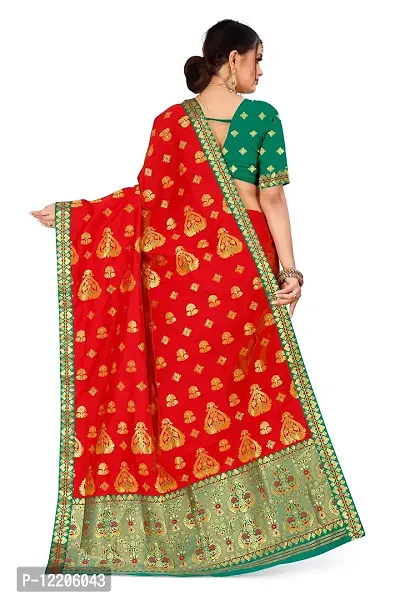 SKiran's Assamese Machine-Weaving Poly Silk Mekhela Chador Saree - Dn1150 Mekhla Sador (Red and Green)-thumb3