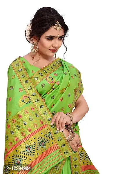 SKiran's Assamese Machine-Weaving Poly Silk Mekhela Chador Saree - Dn302 Mekhla Sador (Parrotgreen)-thumb2