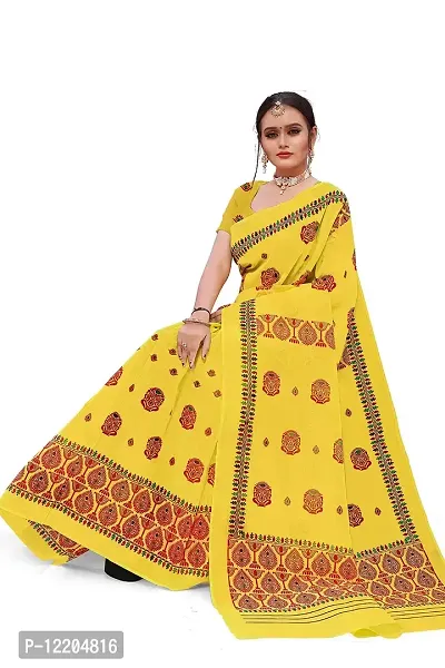 S Kiran's Women's Plain Weave Organza Saree With Blouse Piece (PrintDn4471Yellow_Multicolour)-thumb5