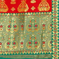 SKiran's Assamese Machine-Weaving Poly Silk Mekhela Chador Saree - Dn1150 Mekhla Sador (Red and Green)-thumb3