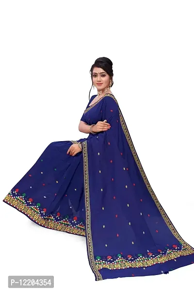 S Kiran's Women's Plain Weave Cotton Blend Mekhela Chador Saree With Blouse Piece (ADDn17Nblue_Multicolour)-thumb5