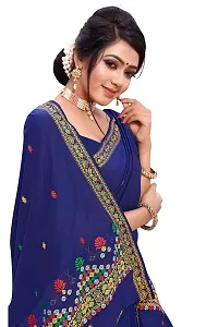 S Kiran's Women's Plain Weave Cotton Blend Mekhela Chador Saree With Blouse Piece (ADDn17Nblue_Multicolour)-thumb1