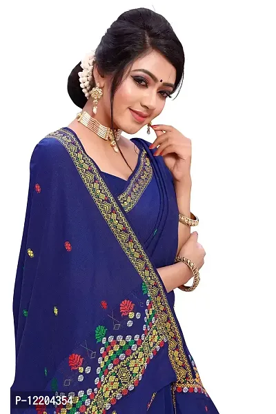 S Kiran's Women's Plain Weave Cotton Blend Mekhela Chador Saree With Blouse Piece (ADDn17Nblue_Multicolour)-thumb2