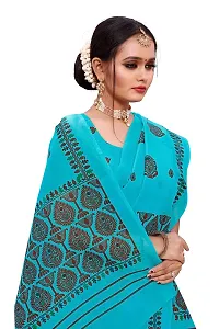 S Kiran's Women's Plain Weave Organza Mekhela Chador With Blouse Piece (PrintDn4471Firozi_Multicolour)-thumb1