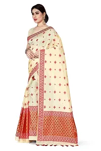 S Kiran's Women's Plain Weave Art Silk Saree With Un-Stitched Blouse Piece (ADDn18CreamRed_Multicolored)-thumb1