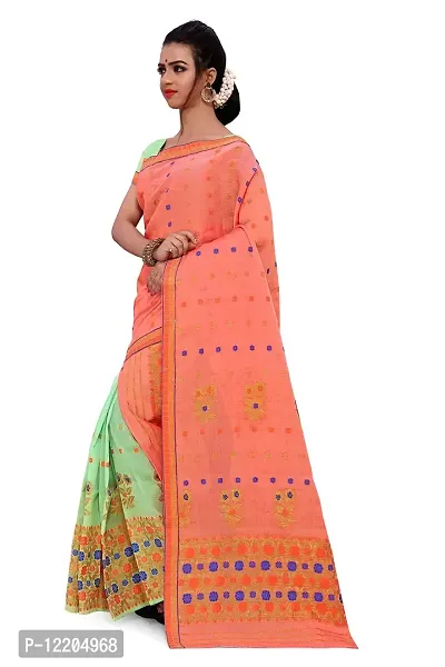 SKiran's Assamese Weaving Cotton Mekhela Chador Saree - Dn 3008 Mekhla Sador (Gjri & Pgreen)-thumb2