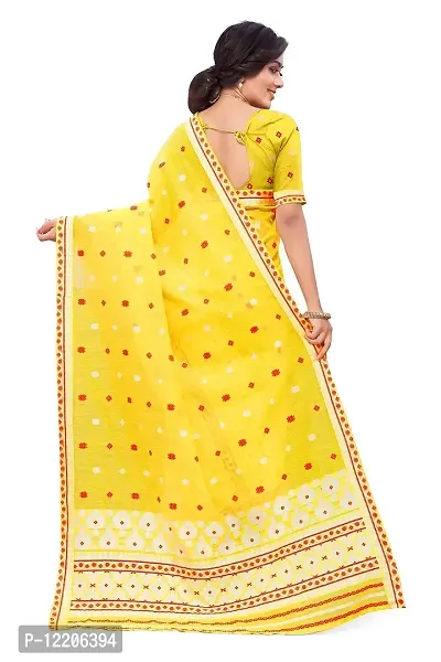 S Kiran's Women's Plain Weave Cotton Blend Saree With Blouse Piece (Cotton7193Yellow_Yellow)-thumb4