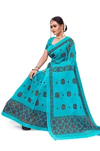 S Kiran's Women's Plain Weave Organza Mekhela Chador With Blouse Piece (PrintDn4471Firozi_Multicolour)-thumb4