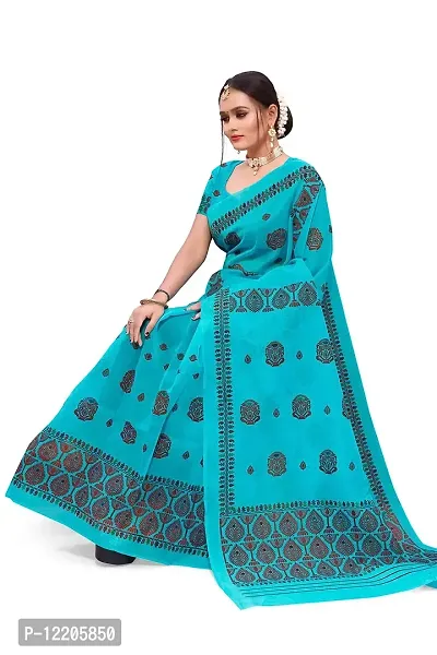 S Kiran's Women's Plain Weave Organza Mekhela Chador With Blouse Piece (PrintDn4471Firozi_Multicolour)-thumb5