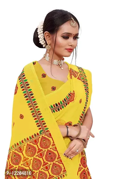 S Kiran's Women's Plain Weave Organza Saree With Blouse Piece (PrintDn4471Yellow_Multicolour)-thumb2