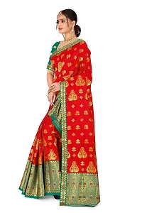 SKiran's Assamese Machine-Weaving Poly Silk Mekhela Chador Saree - Dn1150 Mekhla Sador (Red and Green)-thumb1