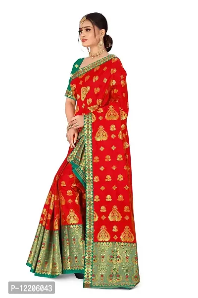 SKiran's Assamese Machine-Weaving Poly Silk Mekhela Chador Saree - Dn1150 Mekhla Sador (Red and Green)-thumb2