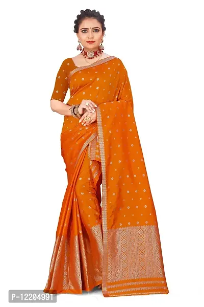 S Kiran's Women's Plain Weave Art Silk Saree With Blouse Piece (PolyRed5157Gold_Multicolor)-thumb0