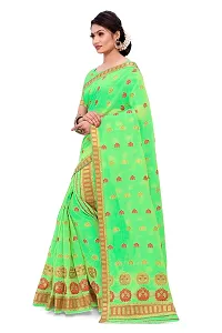 SKiran's Assamese Weaving Bhagalpuri Cotton Mekhela Chador Saree - Dn 7166 Mekhla Sador (Parrotgreen and Red)-thumb1