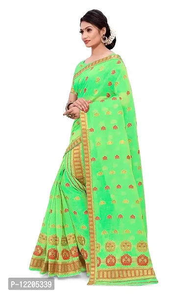 SKiran's Assamese Weaving Bhagalpuri Cotton Mekhela Chador Saree - Dn 7166 Mekhla Sador (Parrotgreen and Red)-thumb2