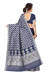 SKiran's Assamese Machine-Weaving Mixpat Mekhela Chador Saree - Silver Jari Dn1132 Mekhla Sador (Navy Blue)-thumb2