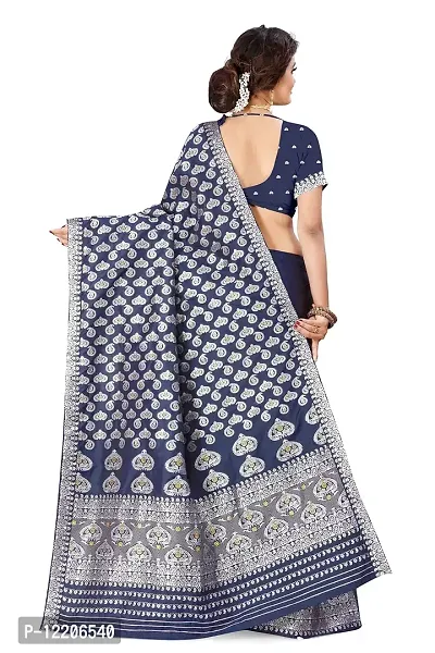 SKiran's Assamese Machine-Weaving Mixpat Mekhela Chador Saree - Silver Jari Dn1132 Mekhla Sador (Navy Blue)-thumb3