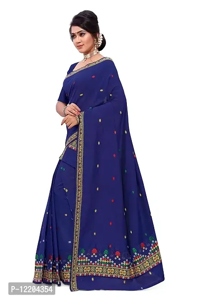 S Kiran's Women's Plain Weave Cotton Blend Mekhela Chador Saree With Blouse Piece (ADDn17Nblue_Multicolour)-thumb3