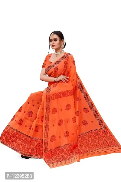 S Kiran's Women's Plain Weave Organza Saree With Blouse Piece (PrintDn4471Orange_Multicolour)-thumb5