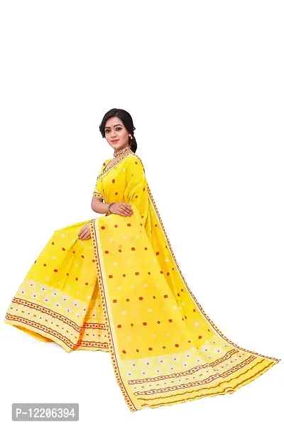 S Kiran's Women's Plain Weave Cotton Blend Saree With Blouse Piece (Cotton7193Yellow_Yellow)-thumb5