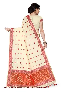 S Kiran's Women's Plain Weave Art Silk Saree With Un-Stitched Blouse Piece (ADDn18CreamRed_Multicolored)-thumb2