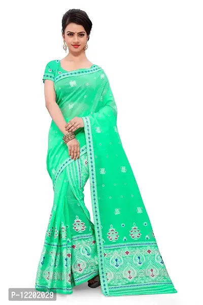 SKiran's Assamese Weaving AC Cotton Mekhela Chador Saree - Dn 7173 Mekhla Sador (Seagreen)-thumb0