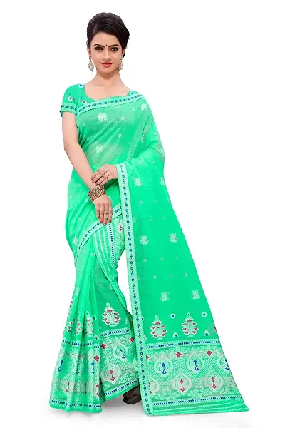 SKiran's Assamese Weaving AC Mekhela Chador Saree - Dn 7173 Mekhla Sador (Seagreen)