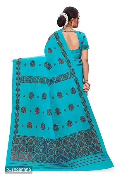 S Kiran's Women's Plain Weave Organza Mekhela Chador With Blouse Piece (PrintDn4471Firozi_Multicolour)-thumb4