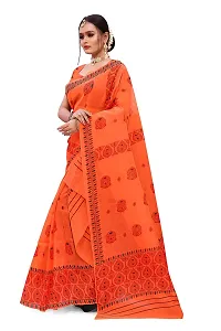 S Kiran's Women's Plain Weave Organza Saree With Blouse Piece (PrintDn4471Orange_Multicolour)-thumb2