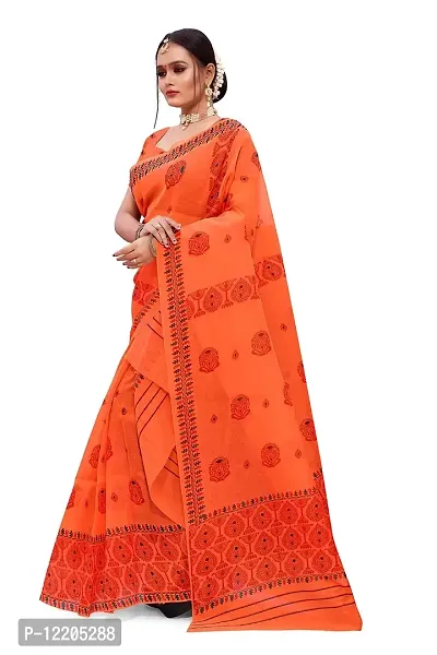 S Kiran's Women's Plain Weave Organza Saree With Blouse Piece (PrintDn4471Orange_Multicolour)-thumb3