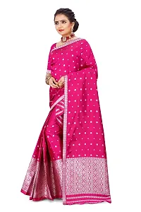 S Kiran's Women's Plain Weave Art Silk Saree With Blouse Piece (PolyBlack5157Rani_Pink, Deep Rani)-thumb1