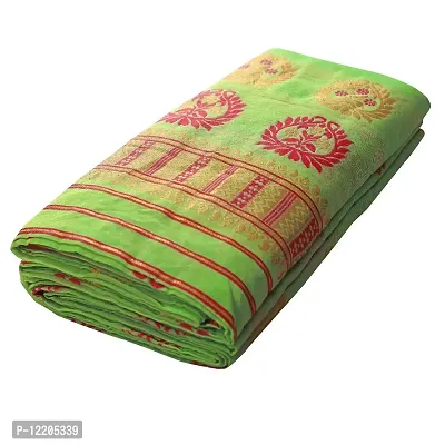 SKiran's Assamese Weaving Bhagalpuri Cotton Mekhela Chador Saree - Dn 7166 Mekhla Sador (Parrotgreen and Red)-thumb5