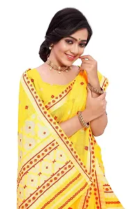 S Kiran's Women's Plain Weave Cotton Blend Saree With Blouse Piece (Cotton7193Yellow_Yellow)-thumb1