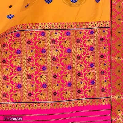SKiran's Assamese Machine-Weaving Soft Mix Pat Mekhela Chador Saree - Dn6188 Mekhla Sador (Gold & Rani)-thumb4