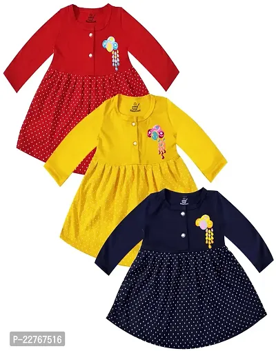 KidzzCart Baby Girl's Pure Cotton Frock Dress Full Sleeves Pack of 3