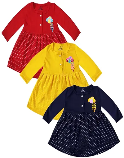 KidzzCart Baby Girl's Pure Frock Dress Full Sleeves Pack of 3