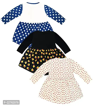 KidzzCart Baby Girl's Pure Cotton Frock Dress Full Sleeves Pack of 3-thumb2