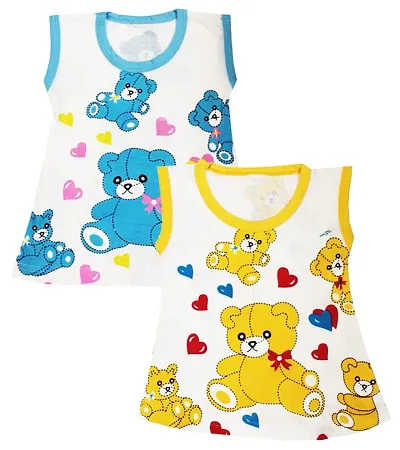KidzzCart Baby Girls Pure Cotton A-Line Frock Dress Pack of 2 (0-3 Months, Yellow  Blue)