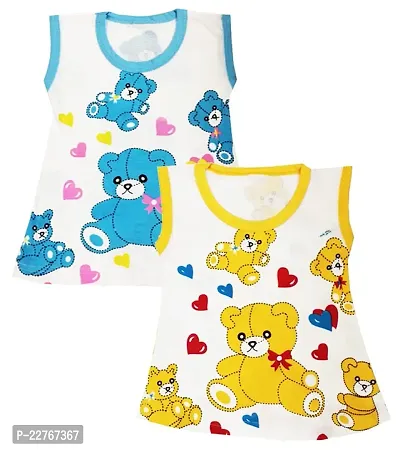 KidzzCart Baby Girls Pure Cotton A-Line Frock Dress Pack of 2 (12-18 Months, Yellow  Blue)