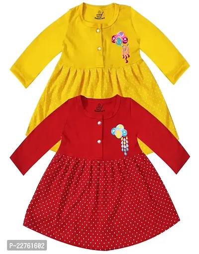 KidzzCart Baby Girl's Pure Cotton Frock Dress Full Sleeves Pack of 2