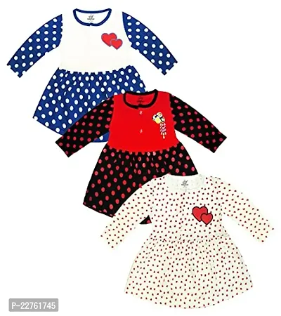 KidzzCart Baby Girls Pure Cotton Midi Length Frock Dresses Full Sleeves Pack of 3